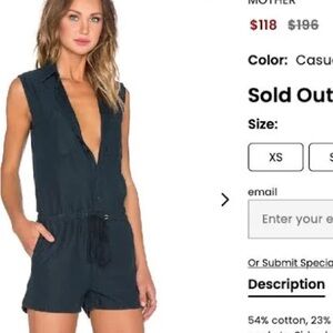 3517 MOTHER Sleeveless Romper Linen Blend Medium M Dark Teal Collared Shorts